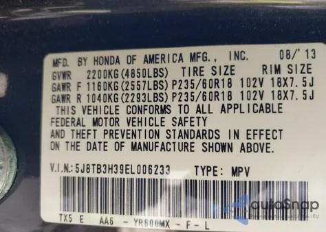 2014 Acura Rdx z USA, uszkodzony, nr VIN 5J8TB3H39EL006233
